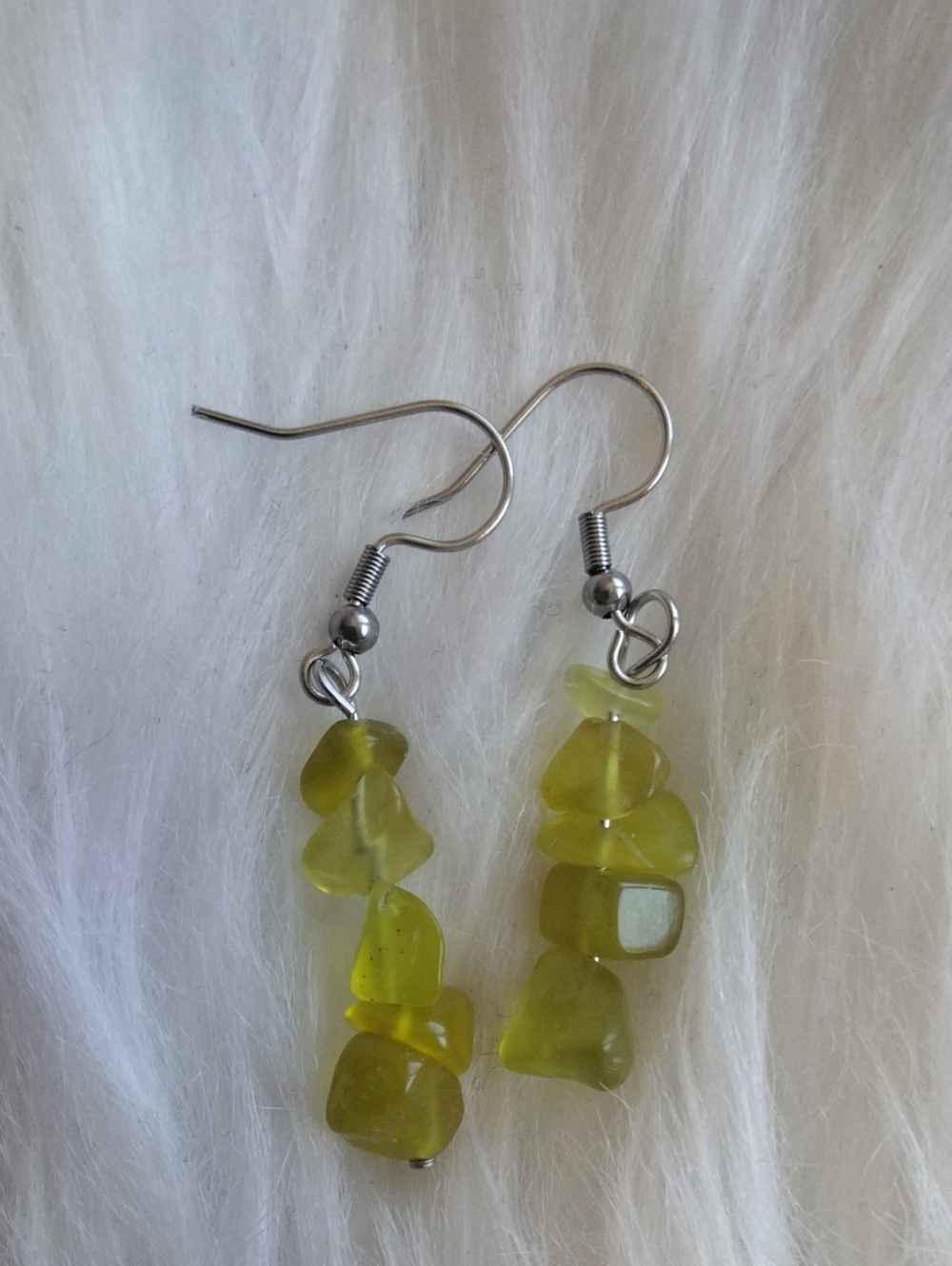 Olive Green Sea Glass Dangle Earrings -
